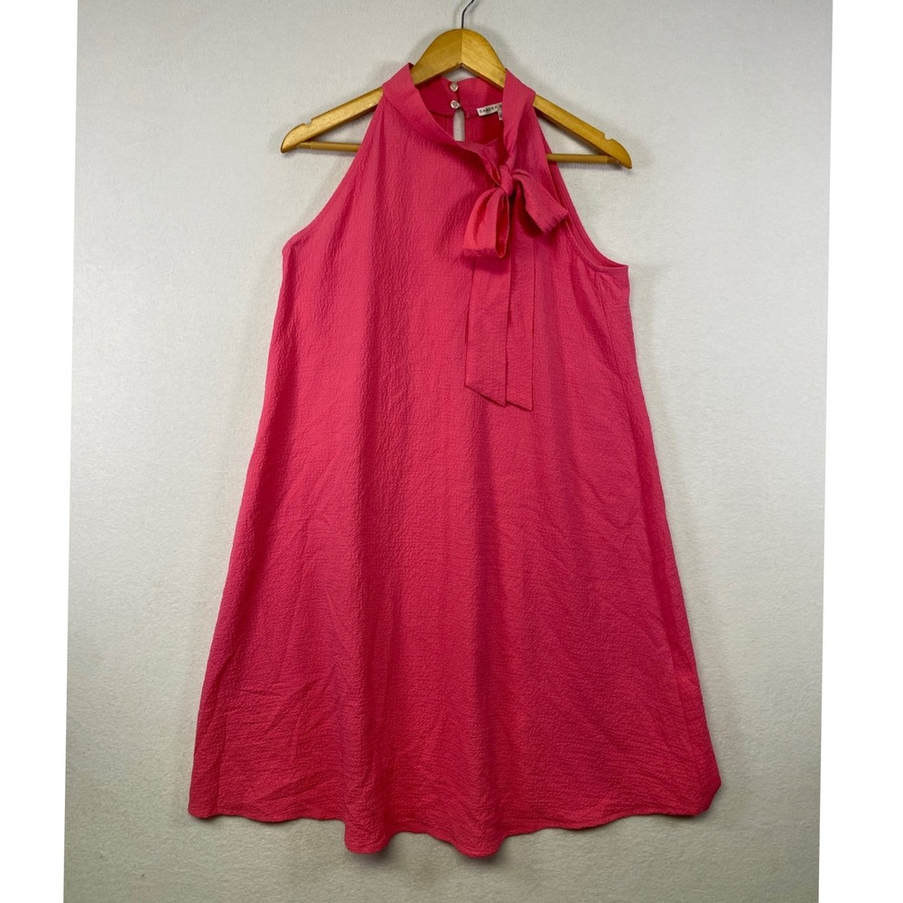 SANDRA DARREN Hot Pink Textured Halter Neck Bow Tie A-Line Dress Size 12